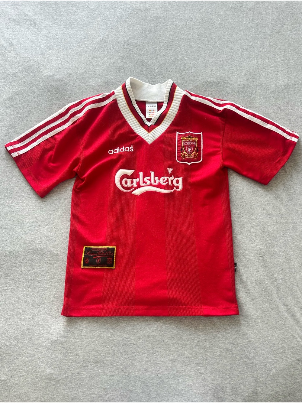 Adidas Vintage Kids Red Liverpool Football Jersey with White Trim
